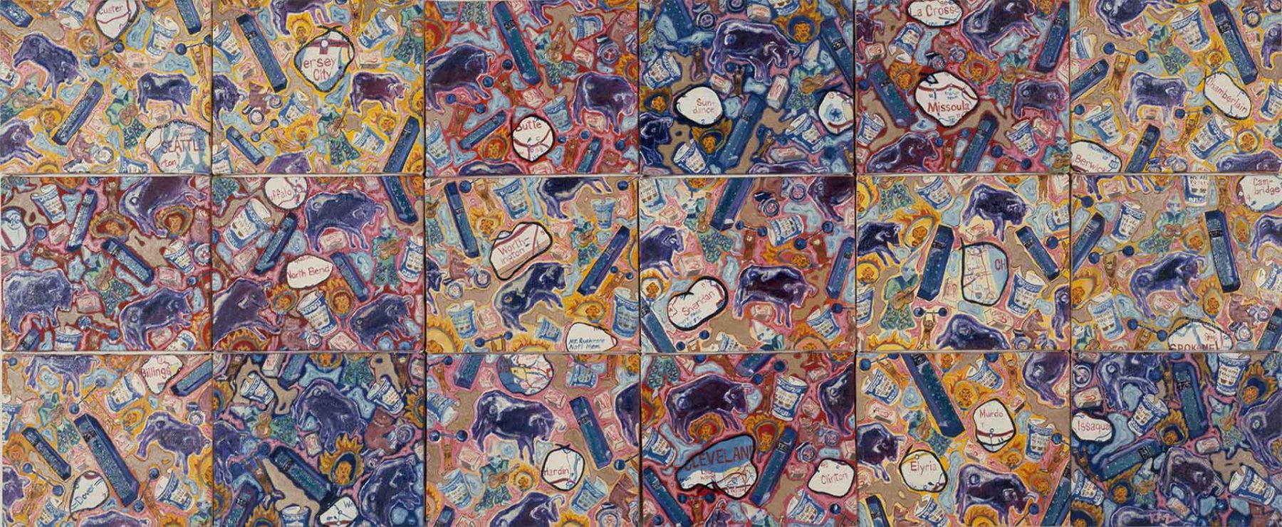 Circus (Puddles with Gum) (2001) oil on canvas (18 Panels) 0.69H x 1.62W meters