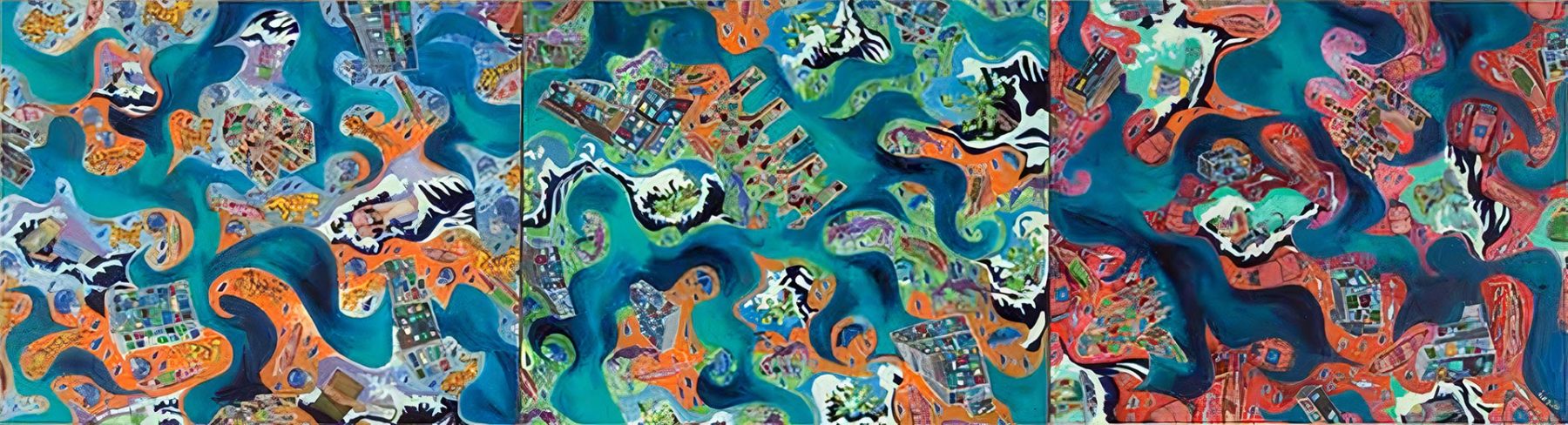 Dhaka Flood of 2004 (2006) oil on canvas (3-panels) 0.61H x 2.29W meters